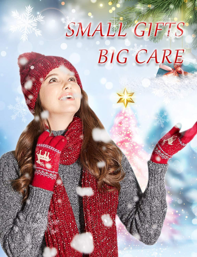 [Australia] - VENI MASEE Winter Women Lovely Deer Print Double Layer Keep Warm Touch Screen Gloves Red 