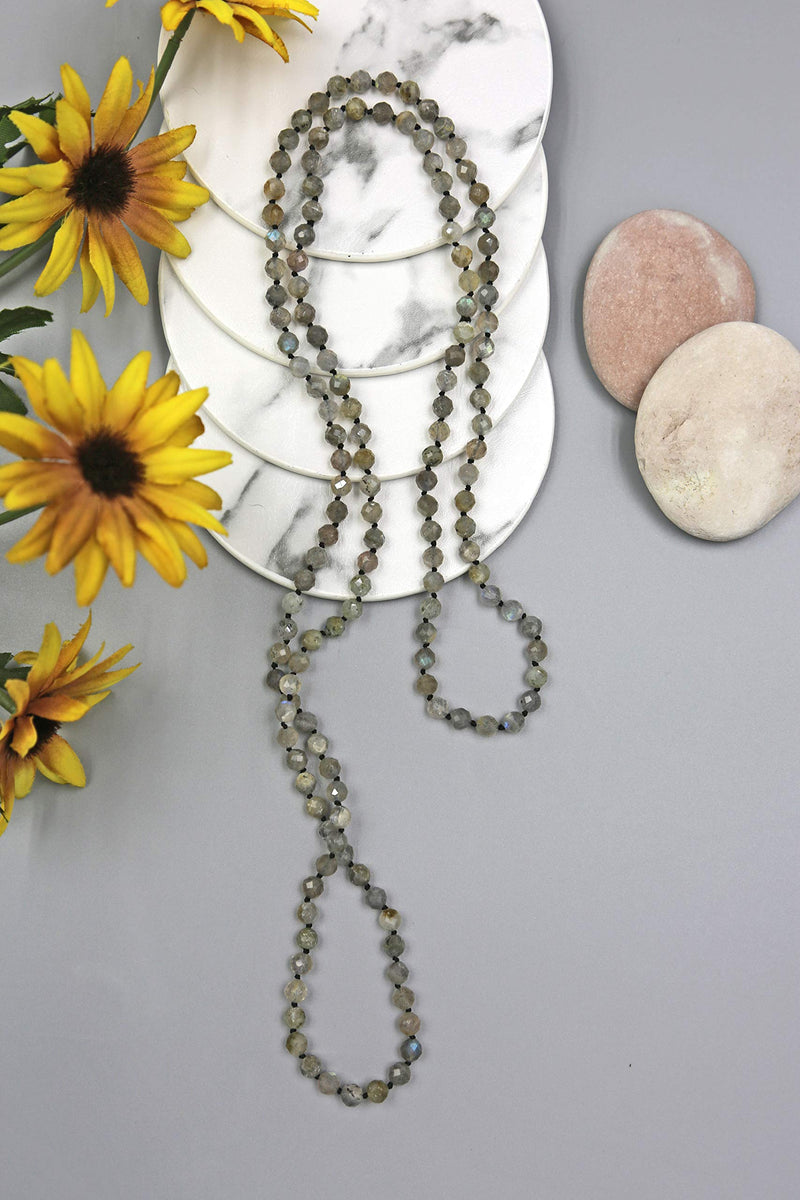 [Australia] - Beaded Micro-cut Petite Semi-precious Stone Light Weight Mala Chakra Endless Infinity Slip On Style Necklace for Women or Girls (labradorite) 