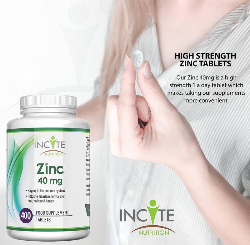 [Australia] - Zinc 40mg | 400 Premium Zinc Tablets Over 12 Month�s Supply | Maximum Strength Quality Pure Zinc Tablet | Suitable for Vegetarian & Vegans | Made in The UK by Incite Nutrition� 