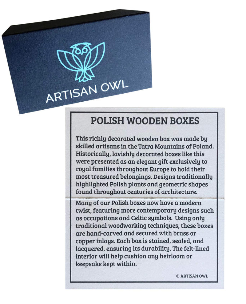 [Australia] - Artisan Owl Polish Handmade Four Suited Joker Card Wooden Box with Red Interior, Holds Two Decks of Cards 