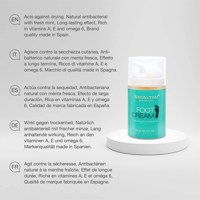[Australia] - Simon&Tom Foot Cream 50ml - Moisturizing and Regenerating - Repairs dry skin and cracked heels - With Argan Oil, Tea Tree Oil and Mint - Made in Spain 