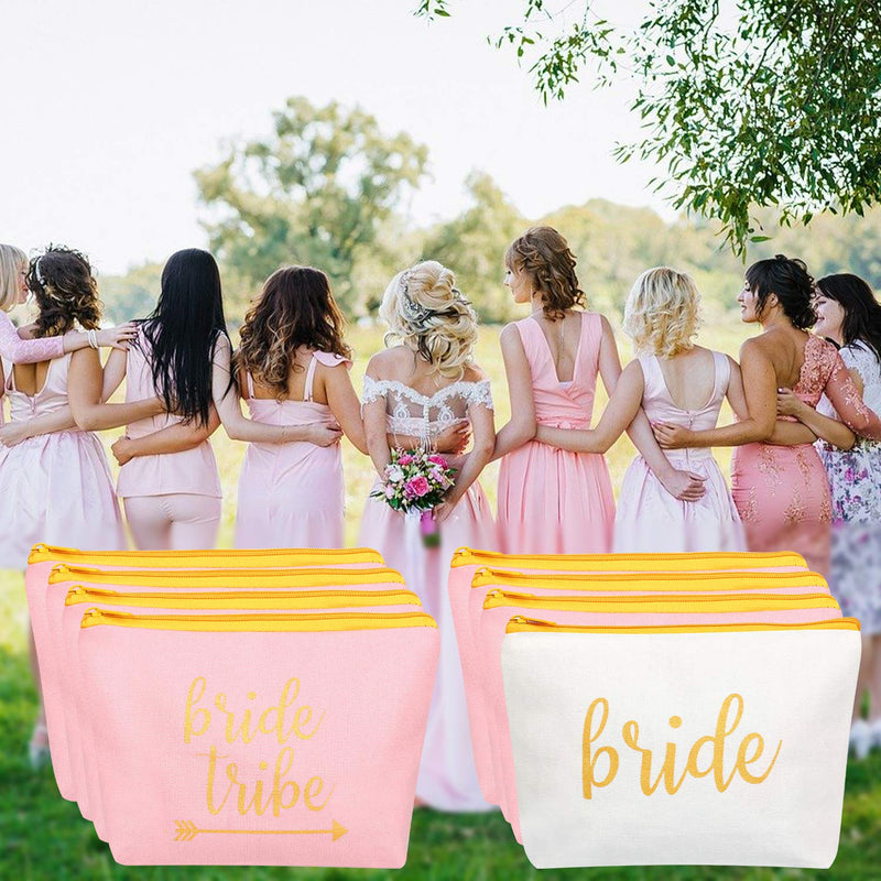 [Australia] - 8 pieces Bridal Shower Makeup Bag Bride Tribe Canvas Cosmetic Makeup Bag Toiletry Pouch Gifts Bag for Bridesmaid Proposal Box Bachelorette Parties, Weddings and Bridal Showers (Color Set 1) Color Set 1 