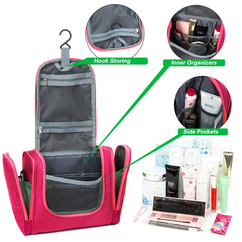 [Australia] - Bago Hanging Toiletry Bag For Women & Men - Leak Proof Travel Bags for Toiletries with Hanging Hook & Inner Organization to Keep Items From Moving - Pack Like a PRO Large Pink 