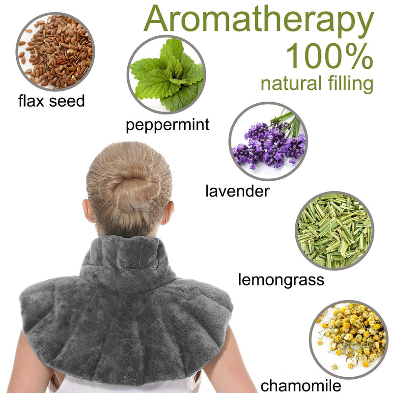[Australia] - Aroma Season Heated Neck Warmer for Pain Microwave Neck and Shoulder Heat Pad Heated Neck Wrap Neck Pain and Arthritis Relief (Grey) Grey 