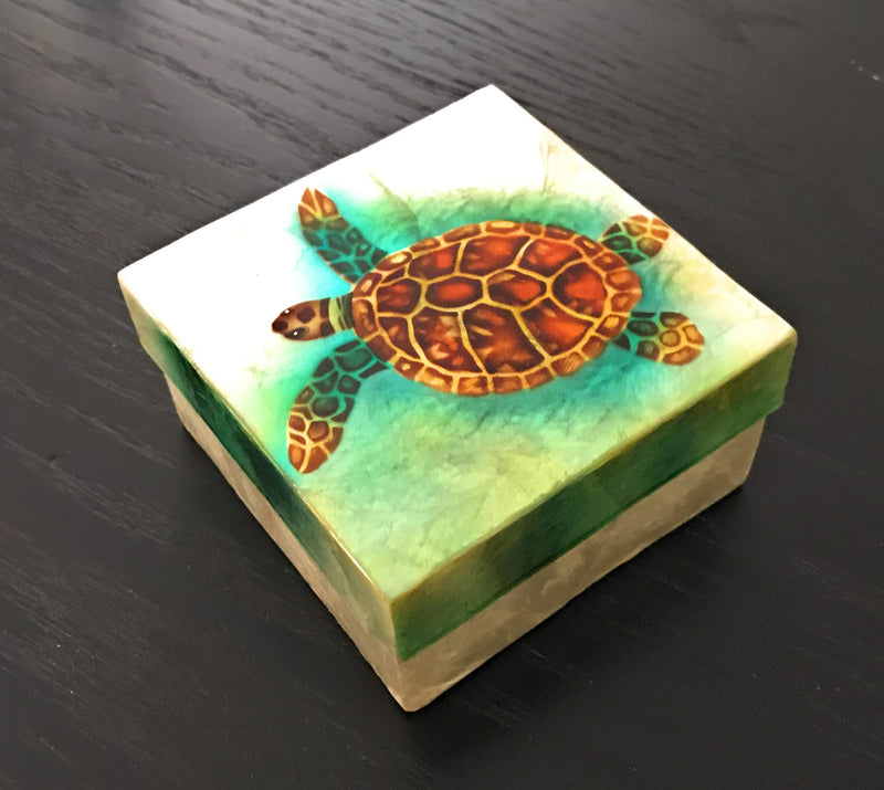 [Australia] - Kubla Craft Sea Turtle Capiz Shell Keepsake Box, 4 Inches Square 