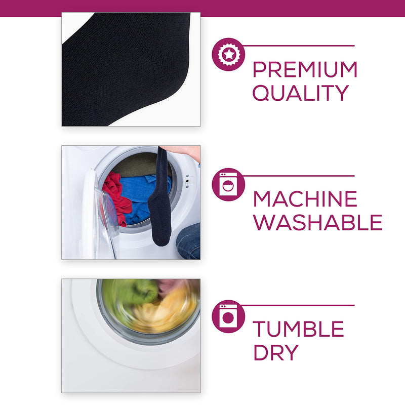 [Australia] - Men's Diabetic Cotton Crew Socks - Loose Fitting Non-Binding Top Circulatory Cushion Bottom Black 6 Pairs 9-11 