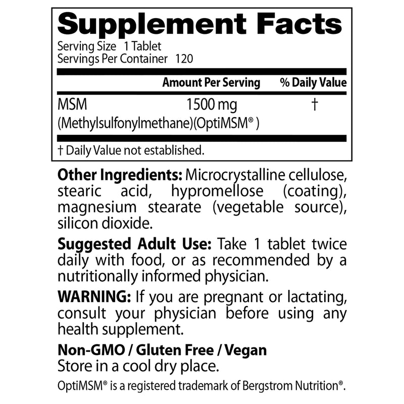 [Australia] - Doctor's Best MSM with OptiMSM, Non-GMO, Gluten Free, Joint Support, 1500 mg, 120 Tablets (DRB-00097) 