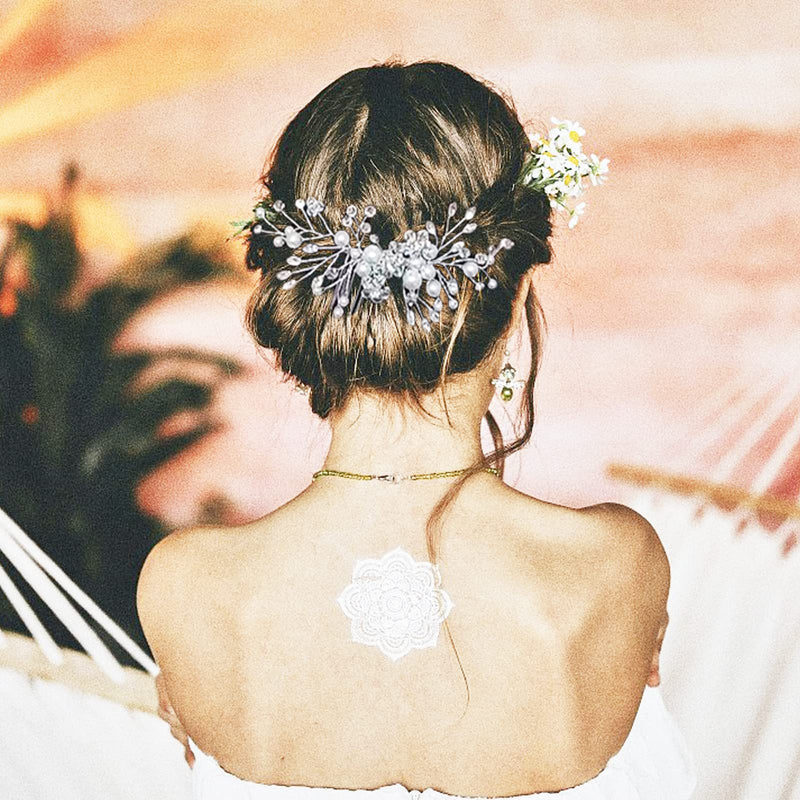 [Australia] - Bridal Flower Side Hair Clips, Pearl Hair Pieces Comb Bridal Headpiece for Brides Bridesmaid,Girls,Women ,Hair Comb Wedding Prom Birthday Party Hair Accessories (Silver) 