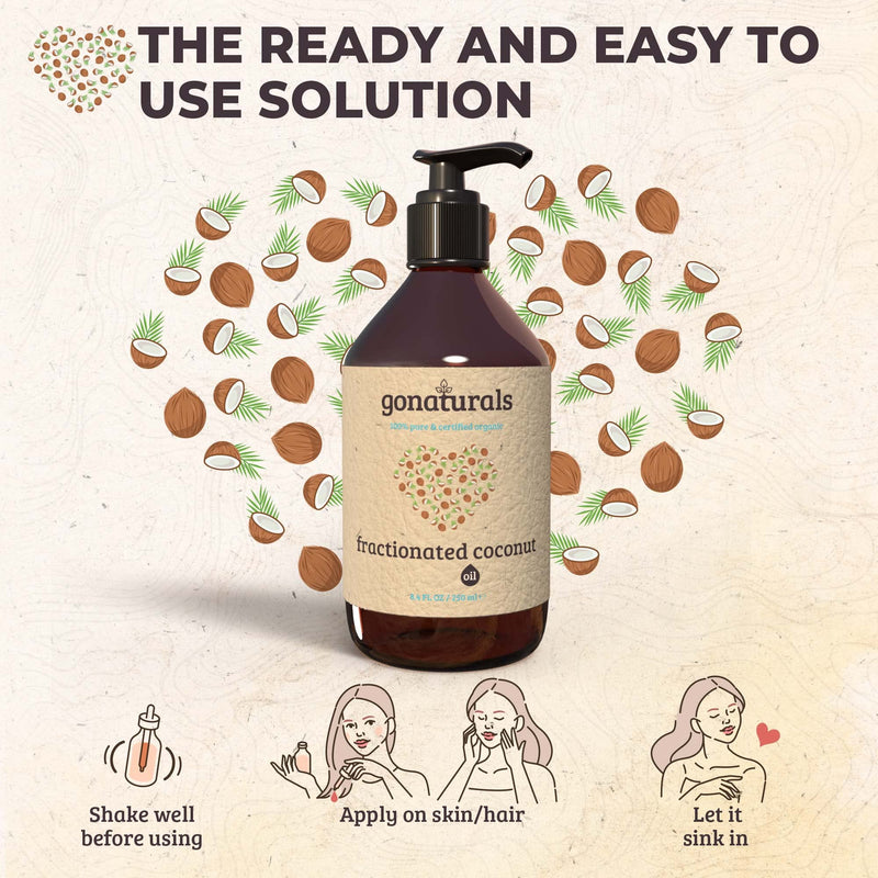 [Australia] - GONATURALS Fractionated Coconut Oil for Skin - Organic Coconut Oil for Skin and Hair: Ideal for Acne & DIY Moisturisers, Pure Coconut Oil for Skin Serving As A Massage Oil & Coconut Hair Oil, 250ml 