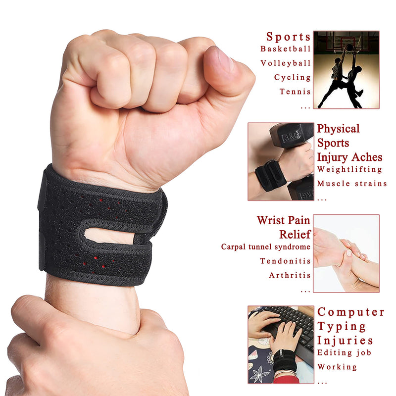 [Australia] - HiRui Wrist Brace Wrist Wraps, Compact Wristband Compression Wrist Straps Wrist Support for Workout Tennis Weightlifting, Tendonitis, Carpal Tunnel Arthritis, Pain Relief - One Size (Black, 1 Pack) Black, 1 Pack 