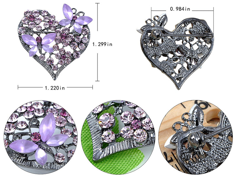 [Australia] - Alilang Womens Floral Silvery Tone Crystal Rhinestone Insect Butterfly Love Flower Heart Brooch Pin Purple 