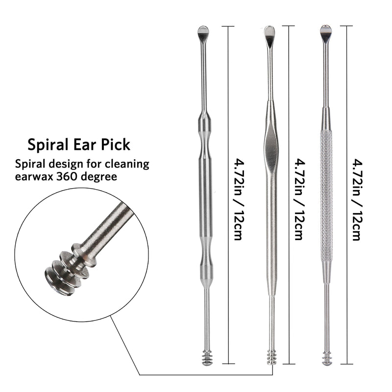 [Australia] - 3PCS Ear Pick Earwax Removal Kit, Geengle Ear Care Set, Premium Stainless Steel Ear Curette with Storage Box, a Cleaning Brush Included 5 Piece Set 