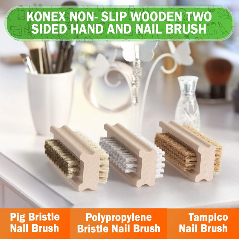 [Australia] - Konex Non-Slip Wooden Two-sided Hand and Nail Brush with Tampico Bristle 