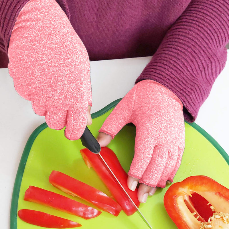 [Australia] - SyeJam Arthritis Gloves Fingerless- Rheumatoid Arthritis Compression Gloves for Pain Relief - Pink (L) 1 Pair Pink (1 Pair) + Free Ebook L (Pack of 2) 