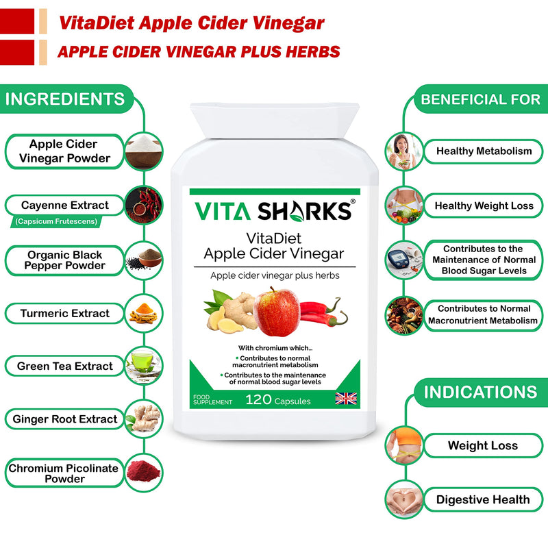 [Australia] - VitaDiet Apple Cider Vinegar with Chromium for a Healthy Metabolism, Natural Immune, Appetite, Slimming & Weight Reduction (120 Vegan Capsules) 