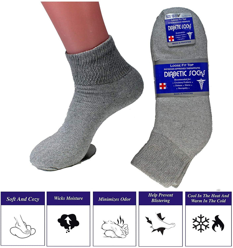 [Australia] - Diabetic Ankle Socks, Non-Binding Circulatory Doctor Approved Cushion Cotton Quarter Socks for Men’s Women’s 3,6,12 Pack 12 Pack Grey Men's Women's 9-11/Fits Shoe Size 5-10 