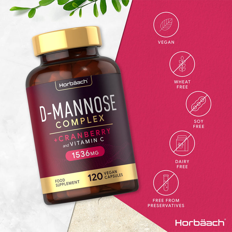 [Australia] - D-Mannose and Cranberry Capsules | 1536mg | Urinary Tract Infection (UTI) Relief | + Vitamin C | 120 Vegan Capsules | No Artificial Preservatives | by Horbaach 