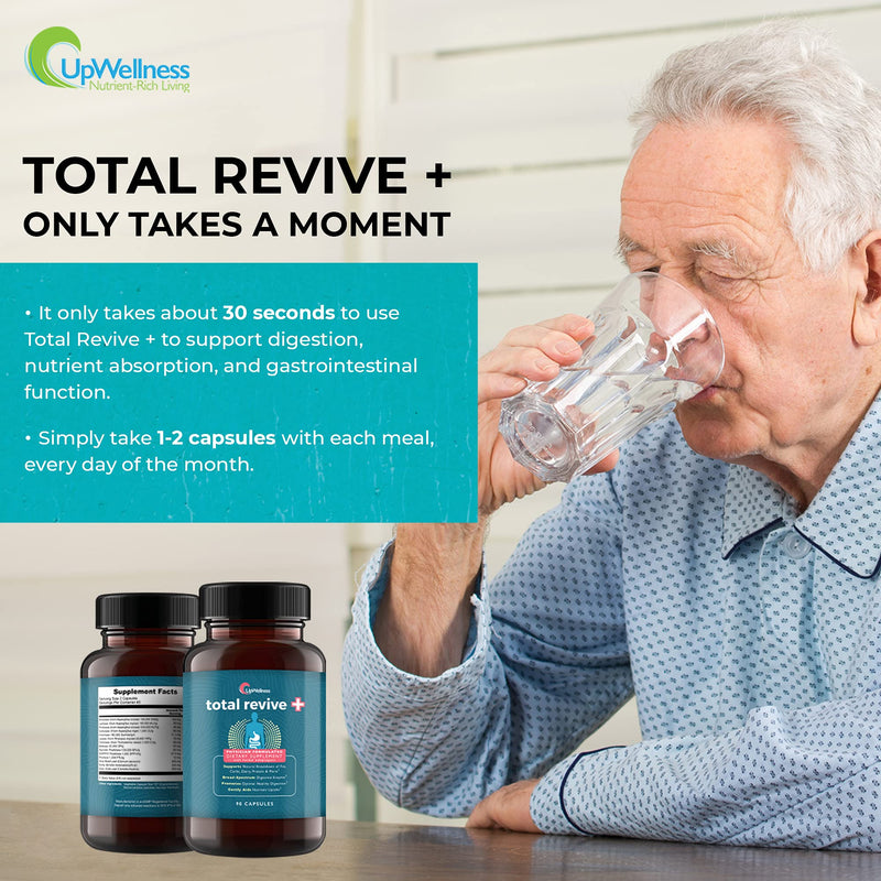 [Australia] - UpWellness Total Revive + - Broad Spectrum Digestive Enzymes - 90 Capsules - Supports Weight Control, Digestion, and Metabolism - 10 Essential Enzymes and 3 Herbal Adaptogens - Physician Formulated 