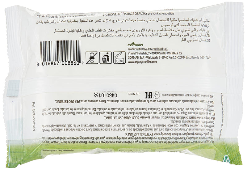 [Australia] - Organyc - 100% Organic Cotton Intimate Wet Wipes, No Parabens, Alcohol, or Chlorine -, White, 20 Count (Pack of 1) (ORGWW1A) 