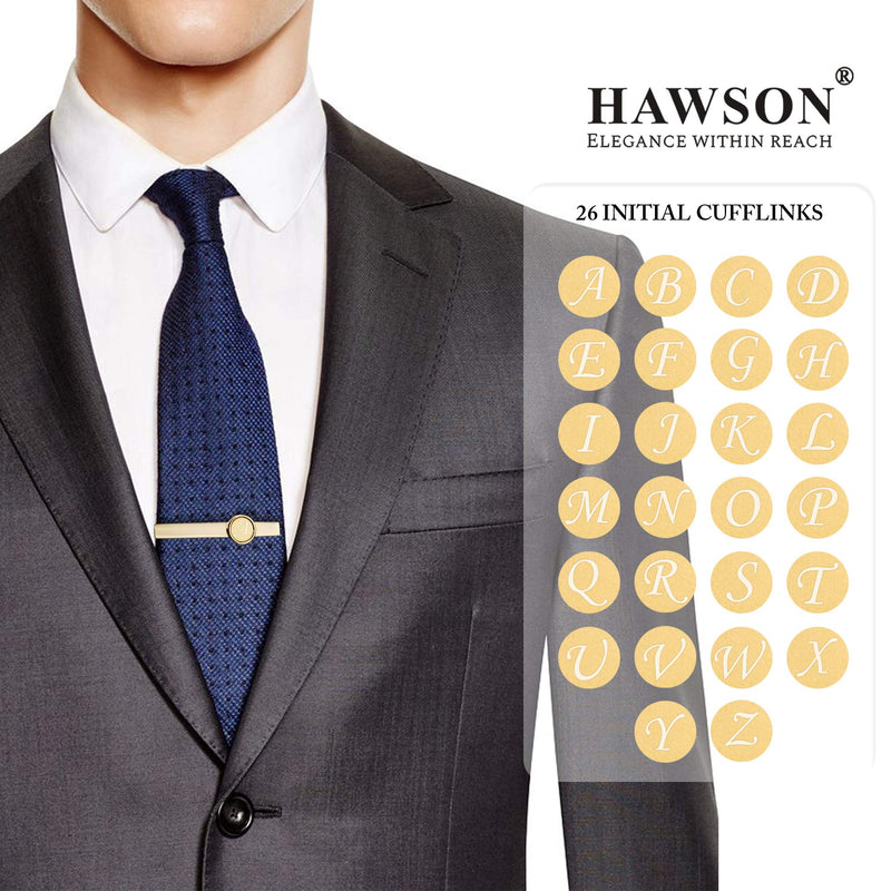 [Australia] - HAWSON 2 inch Tie Clips and Cufflinks Sets for Men A-Z Gold Engraved Letter Cufflinks and Tie Clips Sets for Formal Business Wedding A(Tie Clip) 