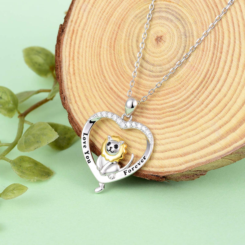 [Australia] - JXJL Cute Animal Heart Pendant Necklace for Girls Squirrel/Lion/Sloth/Flamingo 925 Sterling Silver Birthday Christmas Jewelry Gift for Women Cute Lion 