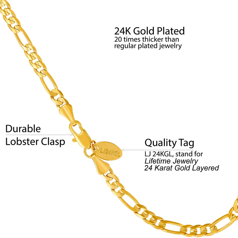 [Australia] - LIFETIME JEWELRY 4mm Figaro Chain Anklet for Women and Men 24k Real Gold Plated 10.0 Inches 