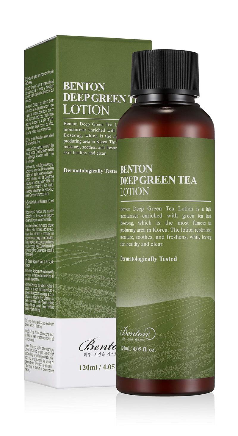 [Australia] - BENTON Deep Green Tea Lotion 120ml (4.05 fl.oz.) - Nourishing & Hydrating Facial Lotion without Oiliness for Oily and Sensitive Skin, Skin Soothing & Refreshing 