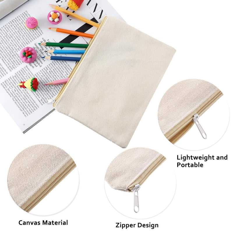 [Australia] - 12 Pieces Canvas Cosmetic Bag Multipurpose Cosmetic Pouch Zipper Makeup Bags Blank Make Up Purse for Women Travel Organize Storage, Multi Sizes (Beige) Beige 