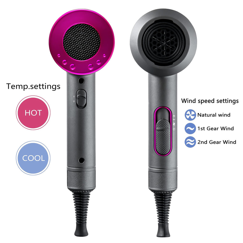 [Australia] - Jooayou Professional Hair Dryer 2000W Fast Dry Negative Ions Hair Blow Temperature Hairdryer with Diffuser Hairdryer with 2 Speeds, 3 Heating and Cool Button Iron Grey & Rose Red 
