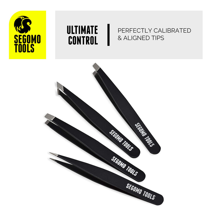 [Australia] - Segomo Tools 4 Piece Stainless Steel Flat, Angled, Pointed & Slant Tip Eyebrow Tweezer Set - TW004 