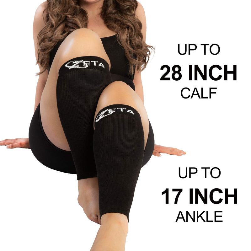 [Australia] - Zeta Sleeve 3XL, Wide Plus Size Calf Compression, Soothing Comfy Gradient Support, Prevents Swelling, Pain, Edema, DVT, Large Cuffs, Stretch to 28 Inches, Unisex (Black) 