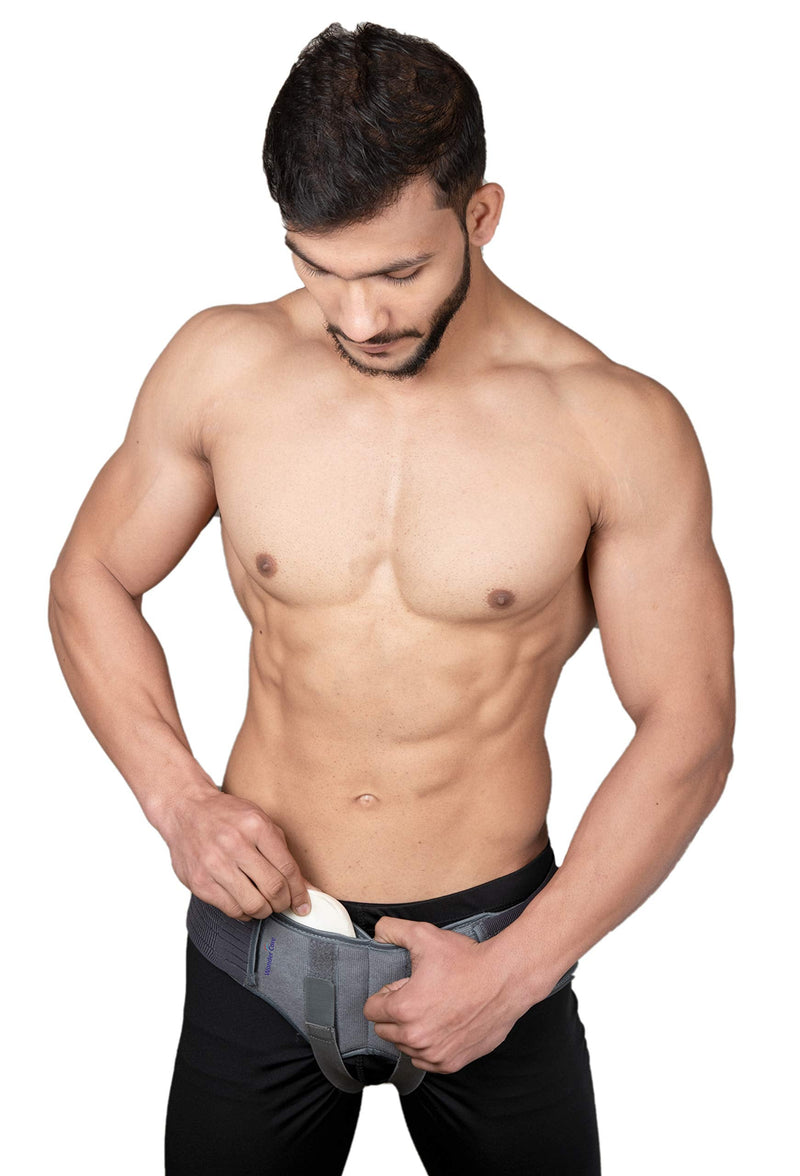 [Australia] - Wonder Care- Grey Inguinal Hernia Support Truss Brace for Single/Double Inguinal or Sports Hernia with Two Removable Compression Pads & Adjustable Groin Straps Surgery & Injury Recovery Belt- Large Large (Pack of 1) Double 