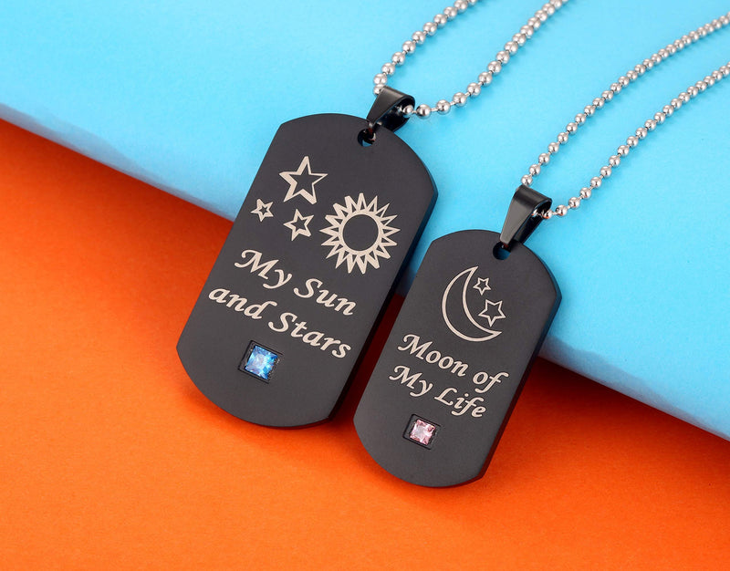 [Australia] - SunnyHouse Jewelry His & Hers Matching Set Couple Pendant Necklace My Sun and Stars Moon of My Life Dog Tag in a Gift Box A Pair 