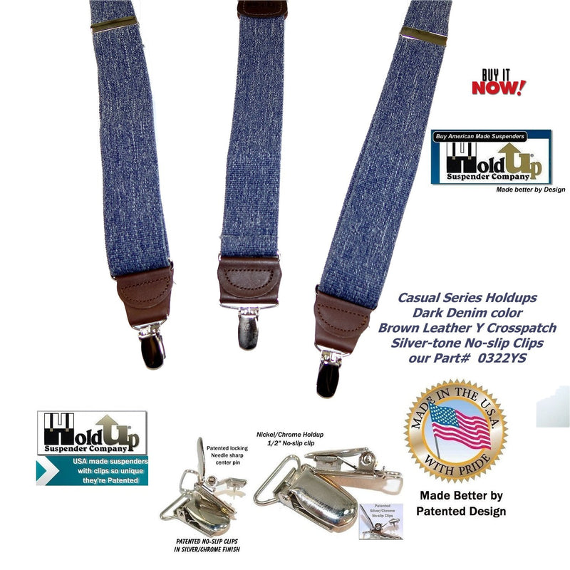 [Australia] - HoldUp Suspender in a Dark Denim color Y-back Suspenders in our Casual Series with No-slip Silver Patented Clips 