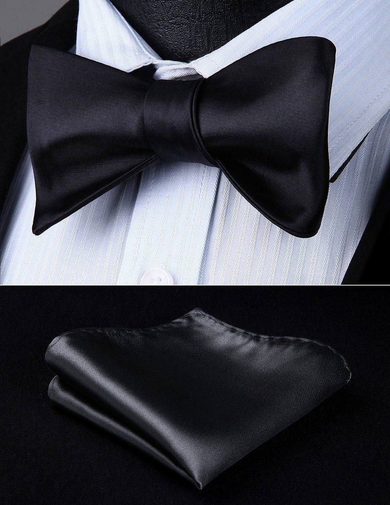 [Australia] - HISDERN men's formal Cummerbund with bow tie and pocket square adjustable suit wedding party suit Black One Size 