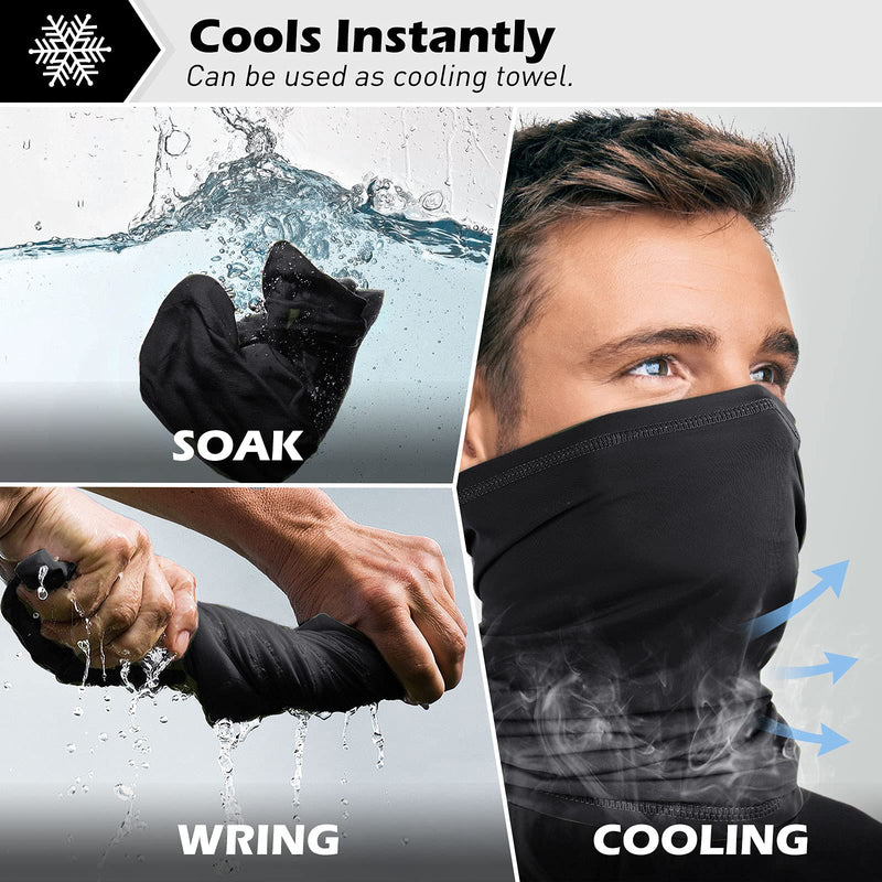 [Australia] - Cooling Neck Gaiter Mask with Filter UPF 50+ Sun Protection for Men and Women Black 