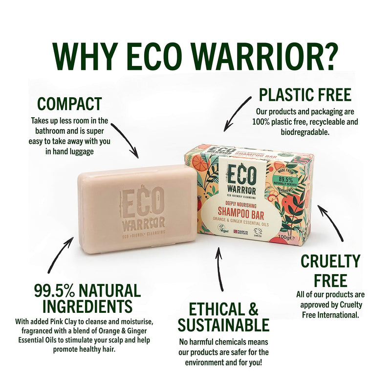 [Australia] - Eco Warrior Deeply Nourishing Shampoo Bar - Pink Clay and a Blend of Pure Orange & Ginger Essential Oils to Promote Healthy Hair - Natural, Eco Friendly, Vegan and Cruelty Free Shampoo - 100g 100 g (Pack of 1) 
