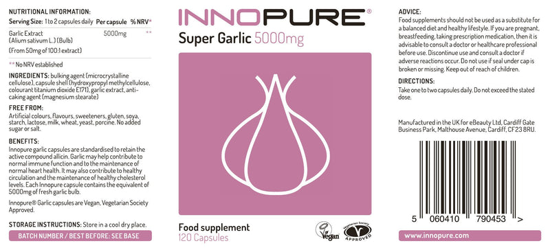 [Australia] - Odourless Garlic 5000mg - Vegetarian Society Certified - Made in The UK by Innopure (240 Capsules) 240 Capsules 