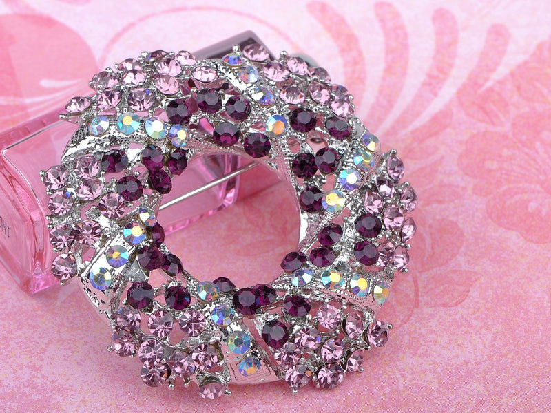 [Australia] - Alilang Silvery Tone Amethyst Purple Crystal Rhinestone Floral Wreath Brooch Pin Pink 