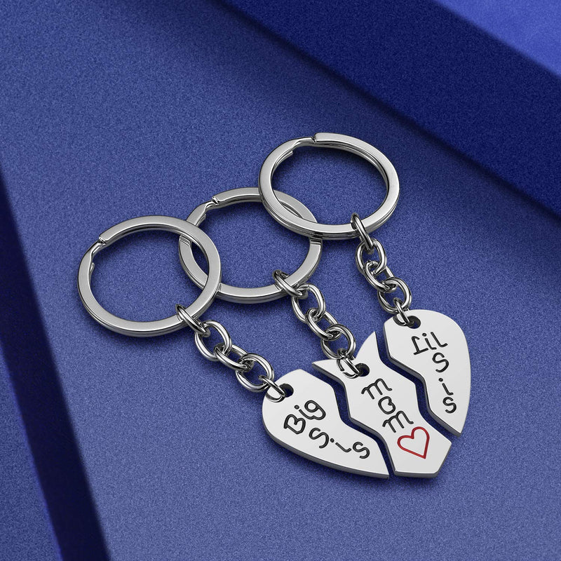 [Australia] - Mom Birthday Gift from Daughter - 3PCS Stainless Steel Mother Big Sis Little Sis Keychain Gifts Set for Mother’s Day Red Heart 