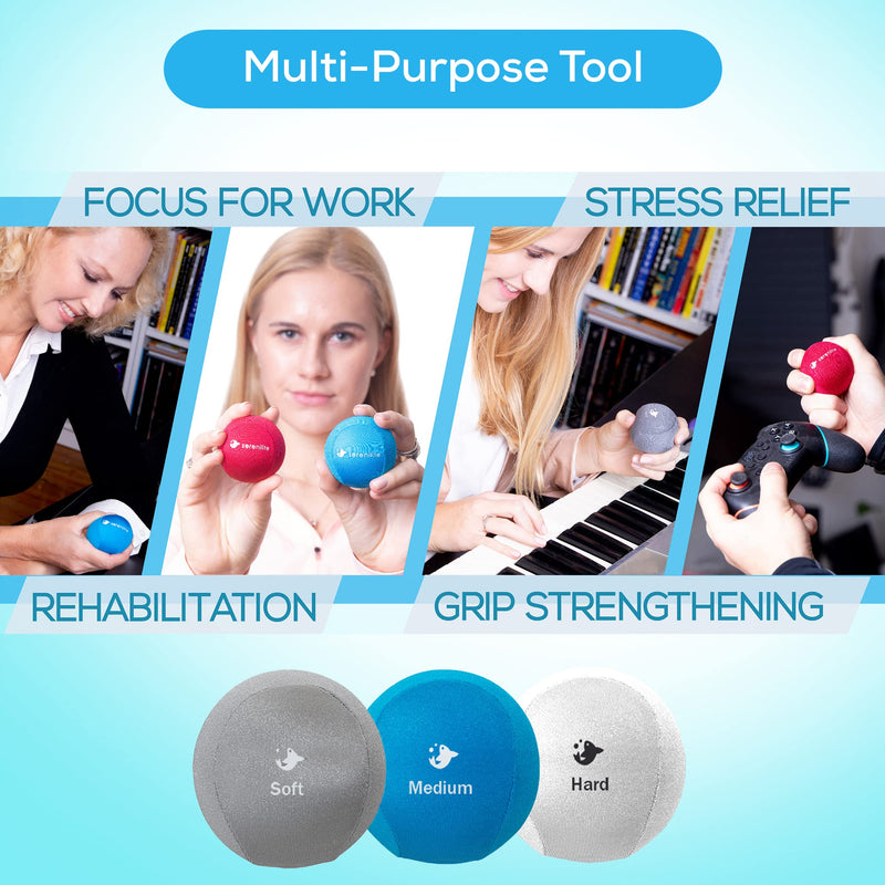 [Australia] - Serenilite Hand Therapy Exercise Stress Ball Bundle - Tri-Density Stress Balls & Grip Strengthening - Therapeutic Hand Mobility & Restoration Cloud, Sea Breeze, Titanium Set 