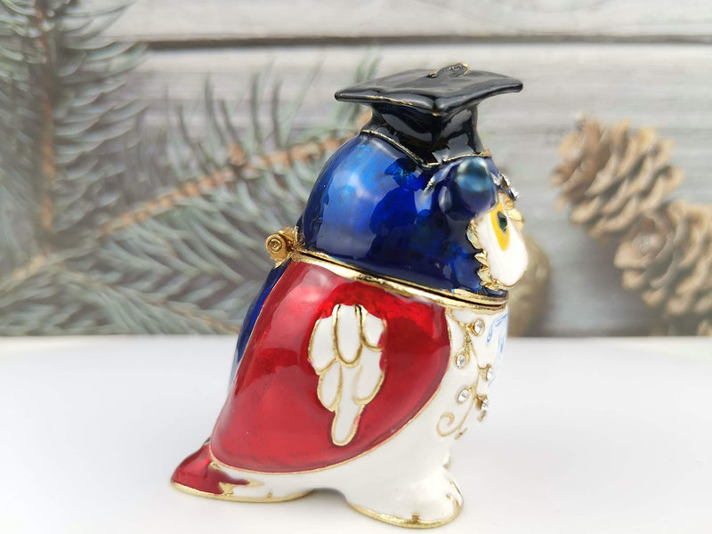 [Australia] - Furuida Trinket Box Blue Owl with Hinged Enameled Jewelry Box Classic Animal Ornaments Metal Craft Gift for Home Decor 