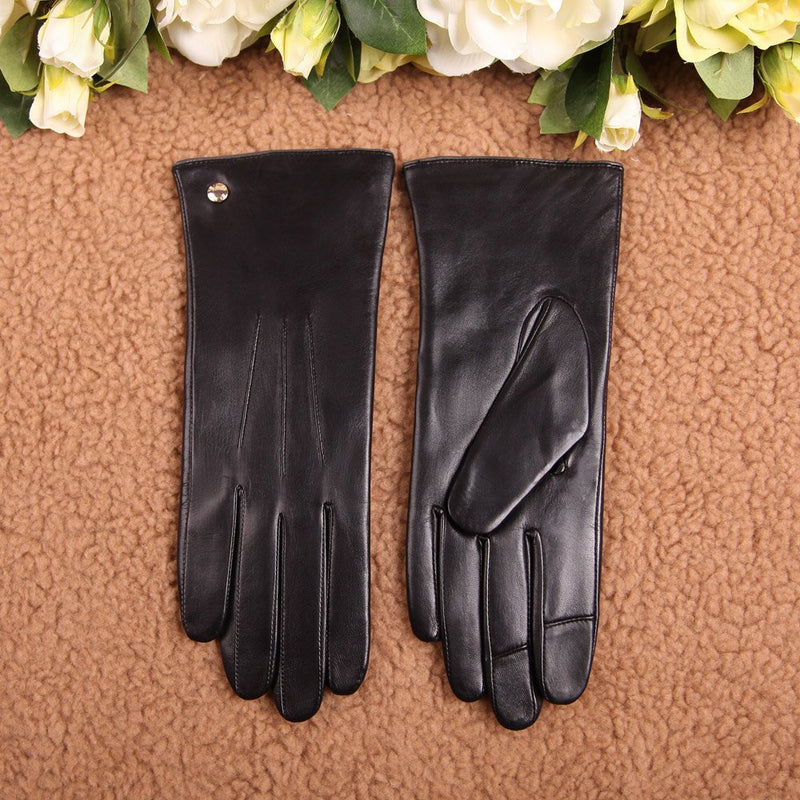 [Australia] - Elma Womens Classic Touchscreen Texting Winter Warm Driving Hairsheep Leather Gloves 100% Pure Cashmere Lined 6.5 Black 