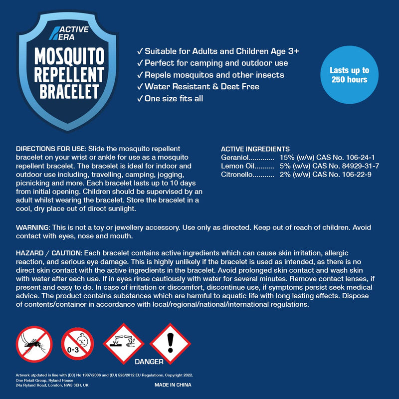 [Australia] - Active Era Mosquito Repellent Bracelet [10 Pack], Insect, Midge & Mosquito Bands - Powerful DEET Free Formula - Waterproof with 250 Hours / 10 Days of Protection for Adults and Kids 3+ 