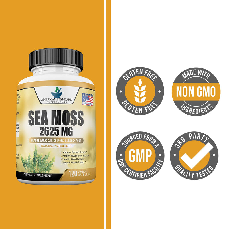 [Australia] - Organic Sea Moss 2625mg, Seamoss, Hand Harvested, Irish Moss Bladderwrack and Burdock Root, Sea Moss Capsules, Irish Sea Moss Alternative to Sea Moss Powder, Sea Moss Gel, 120 Vegan Capsules 