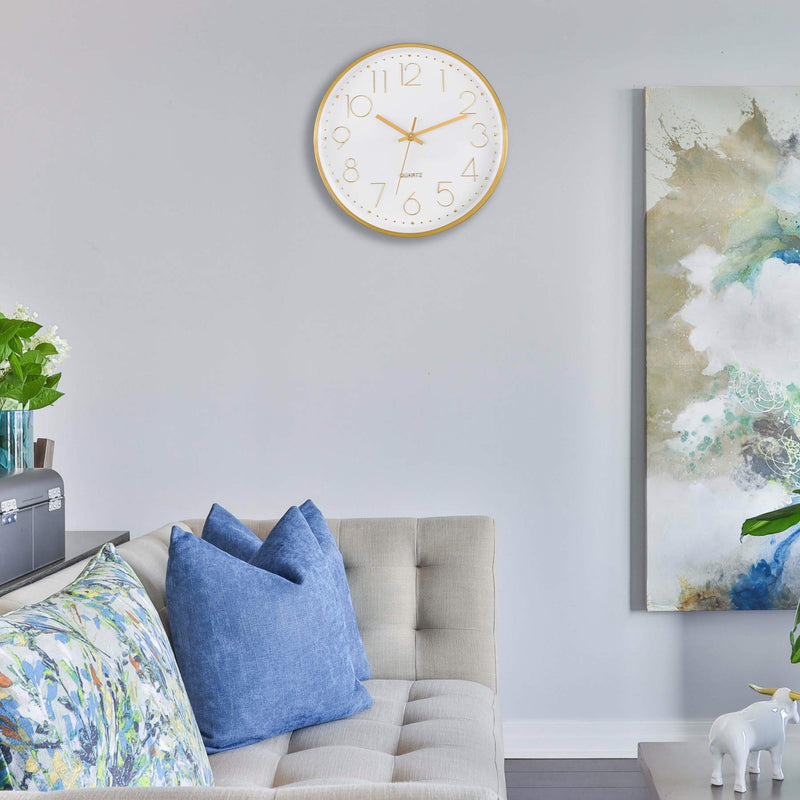 [Australia] - Foxtop Gold Wall Clock Modern 12 Inch Silent Non-Ticking Battery Operated Round Quartz Clock for Living Room Kitchen Bedroom Home Office Decor 