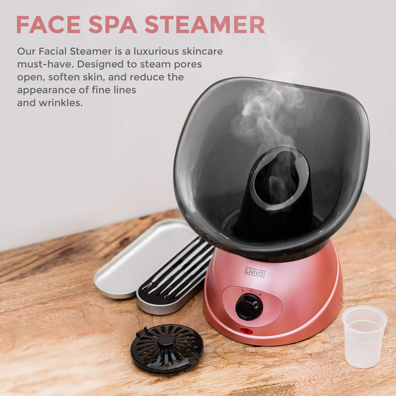 [Australia] - LIVIVO Facial Face Spa Steamer Inhaler With Aromatherapy Diffuser 'Herb Grill' and Dual Nose-Cones Kit Set - Ideal To Use on Open Pores For Removal of Dirt Acne Pimples etc (Rose Gold) 