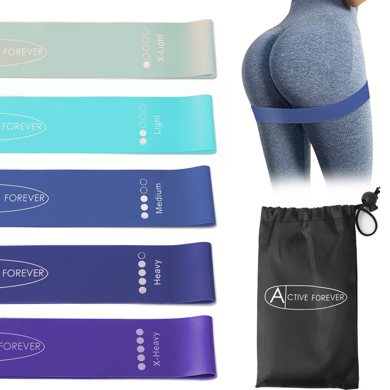 [Australia] - ACTIVE FOREVER Resistance Bands Set of 5, For Resistance Training, Muscle Stretching, Yoga and Other Fitness Exercises Blue 
