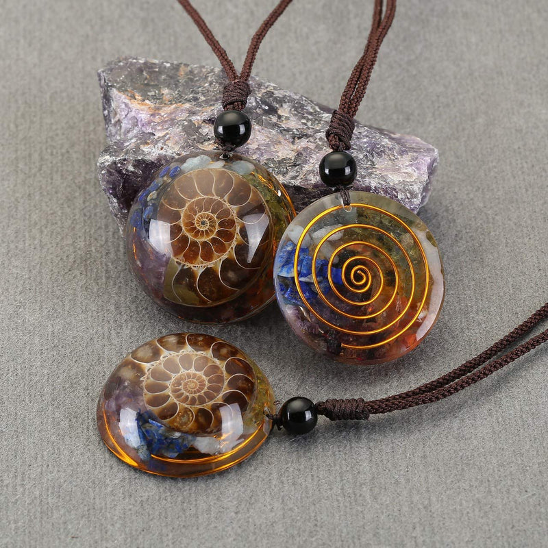 [Australia] - JSDDE 7 Chakra Pendant Necklace Ammonite Fossil Healing Crystal Stone Spiral Necklace 7 Chakra Crystal 