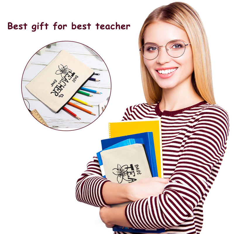 [Australia] - 12 Pieces Teacher Makeup Pouch Canvas Cosmestic Bag with Zipper Cosmetic Purse Travel Toiletry Case Pencil Bag for Teacher Appreciation Gift (Heart and Flower Pattern) Heart and Flower Pattern 